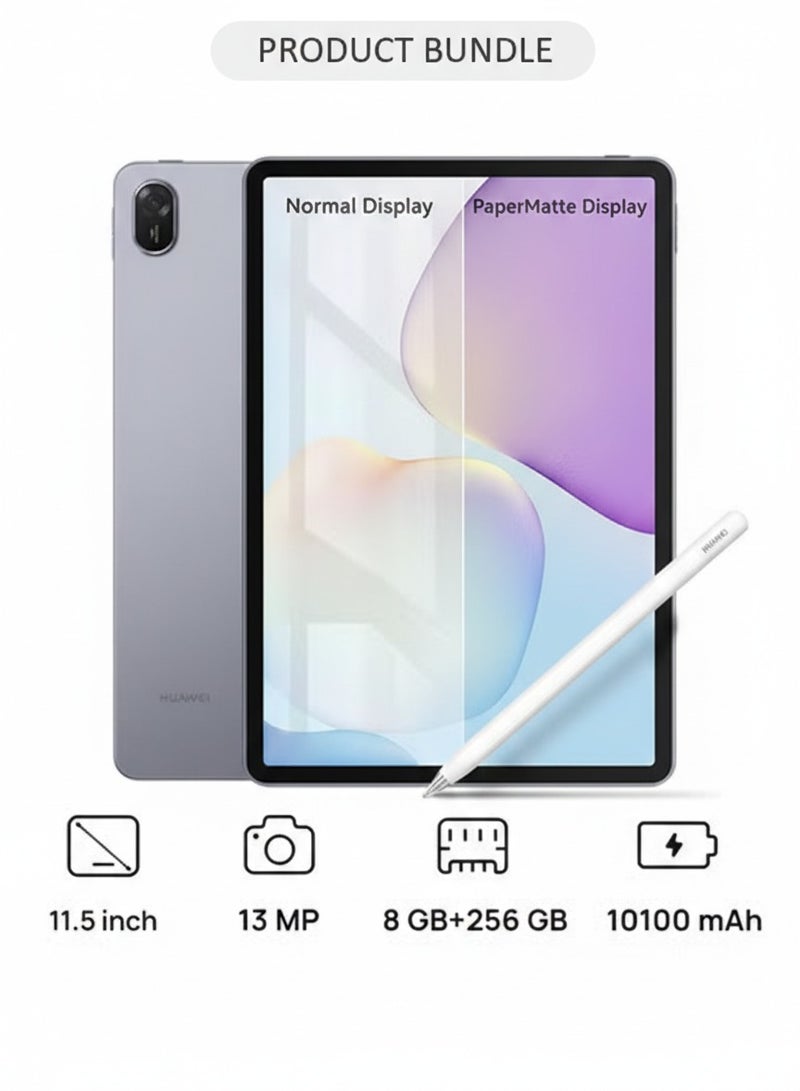 HUAWEI تابلت MatePad 11.5" (2025) إصدار PaperMatte – واي فاي، 8 جيجابايت رام، 256 جيجابايت، رمادي فضائي – نسخة الشرق الأوسط + حزمة HUAWEI M-Pencil الجيل الثالث (أبيض) - Image 1